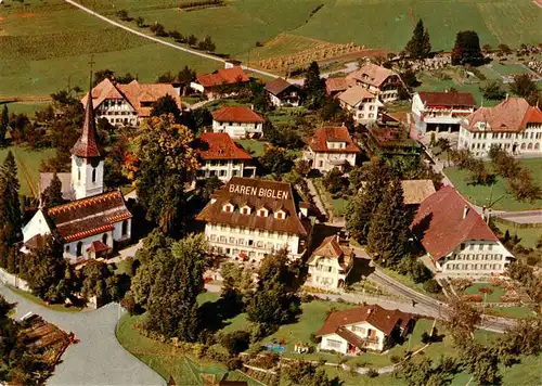 AK / Ansichtskarte  Biglen_BE Hotel Restaurant Baeren mit Kirche Fliegeraufnahme 