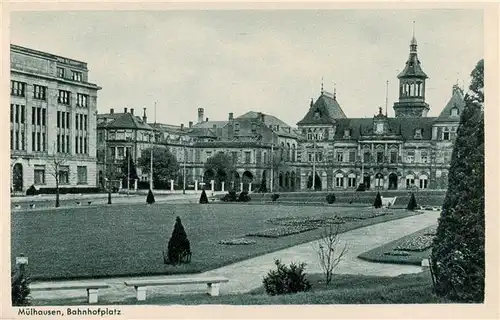 AK / Ansichtskarte  Muelhausen_Elsass Bahnhofplatz Muelhausen Elsass