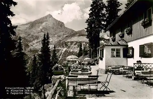 AK / Ansichtskarte 73903770 Kreuzjochhaus_1600m_Garmisch-Partenkirchen mit Alpspitze und Zugspitze