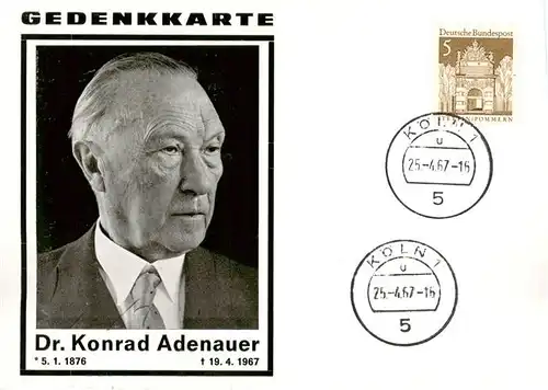 AK / Ansichtskarte 73906207 Politik_Politics_Politique Gedenkenkarte Dr. Konrad Adenauer