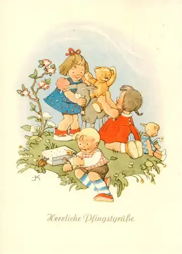 AK / Ansichtskarte 73906461 Pfingsten_Pentecost_Pentecote Gruesse Kinder Teddy Esel