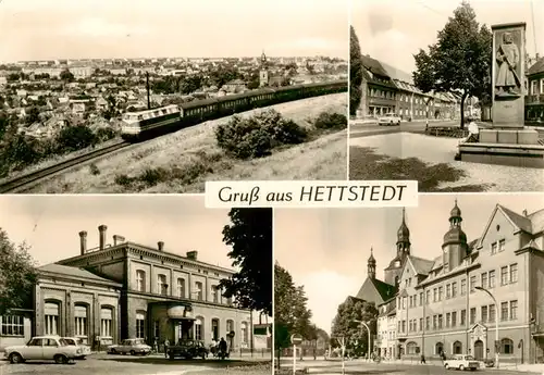 AK / Ansichtskarte 73907952 Hettstedt Markt Bahnhof Rathaus und Jakobikirche