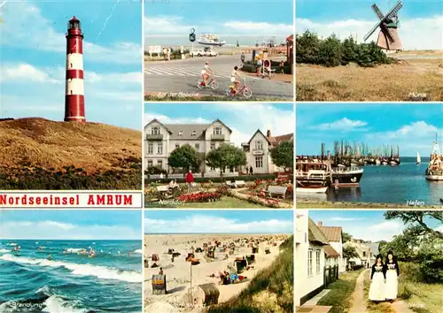 AK / Ansichtskarte 73909402 Amrum Leuchtturm Bruecke Muehle Norddorf Hafen Strand Brandung Nebel