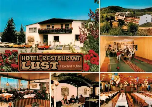 AK / Ansichtskarte 73910052 Hoechst_Odenwald Hotel Restaurant Lust Gastraeume Kegelbahn