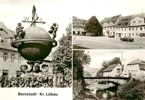 AK / Ansichtskarte 73910400 Bernstadt_Loebau Brunnen Markt Marktplatz Pliessnitzbruecke