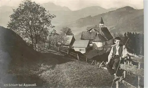 AK / Ansichtskarte  Schlatt_Appenzell_IR Ortspartie mit Kirche und Huetejungen