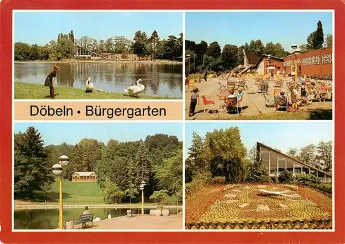 AK / Ansichtskarte 73916859 Doebeln Buergergarten Schwanenteich Strandpartie Sonnenuhr