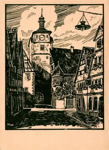 AK / Ansichtskarte 73918393 Rothenburg__Tauber Weisser Turm Holzschnitt