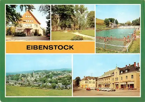 AK / Ansichtskarte 73919858 Eibenstock Buehlhaus Ernst Thaelmann Gedenkstaette Freibad Panorama Karl Marx Platz