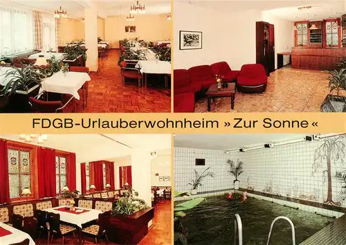 AK / Ansichtskarte 73921660 Neustadt_Harz FDGB Urlauberwohnheim Zur Sonne Mehrzweckraum Empfang Gaststaette Hallenbad