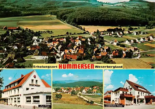 AK / Ansichtskarte 73921971 Hummersen Fliegeraufnahme Hotel Pension Zur Post Panorama Lippische Rose