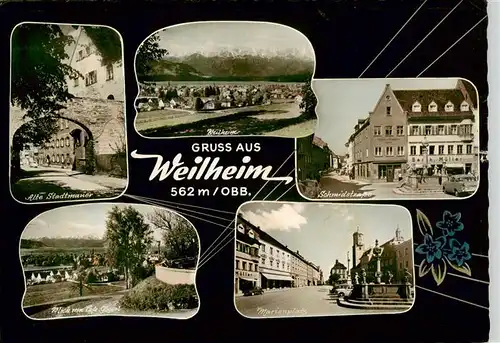 AK / Ansichtskarte 73922654 Weilheim__Oberbayern Alte Stadtmauer Weilheim Schmidstrasse Blick zum Cafe Jaeger Marienplatz