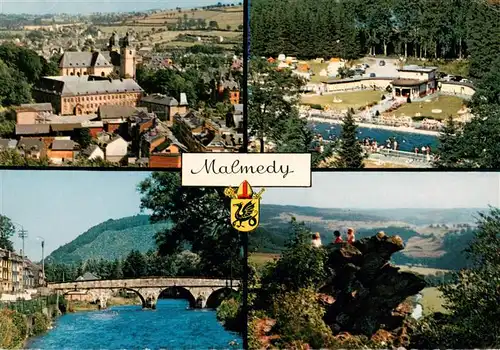 AK / Ansichtskarte 73922768 Malmedy_Wallonie Stadtpanorama Bruecke Freibad Felsen Landschaft