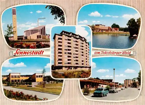 AK / Ansichtskarte 73924891 Sennestadt_Bielefeld Turm Hochhaus Schwanenteich Ortspartien