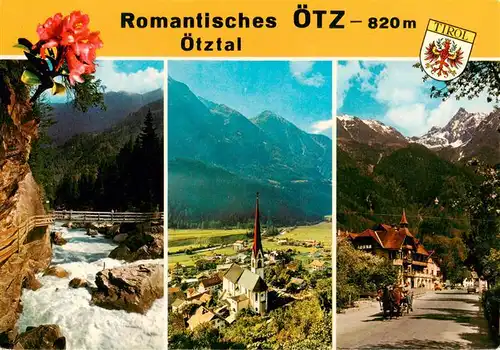 AK / Ansichtskarte 73925129 oetz_Tirol Wildwasser Fliegeraufnahme mit Kirche Dorfstrasse mit Pferdekutsche