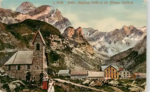 AK / Ansichtskarte  Saentis_2504m_AR Panorama mit Kirche Meglisalp und Altmann