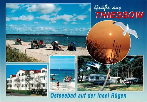 AK / Ansichtskarte 73925349 Thiessow_Ostseebad_Ruegen Strandpartie Hotel Badespass Camping