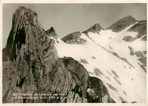 AK / Ansichtskarte  Saentis_2504m_AR Felsenweg am Lysengrat mit Hotel und Observatorium