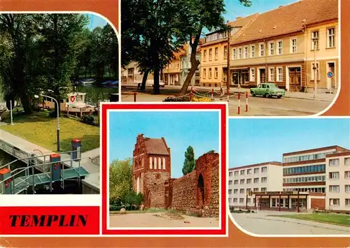 AK / Ansichtskarte 73926343 Templin Schleuse des Templiner Kanals Am Markt Stadtmauer mit Wiekturm und Prenzlauer Tor FDGB Erholungsheim Salvador Allende Bettenhaus