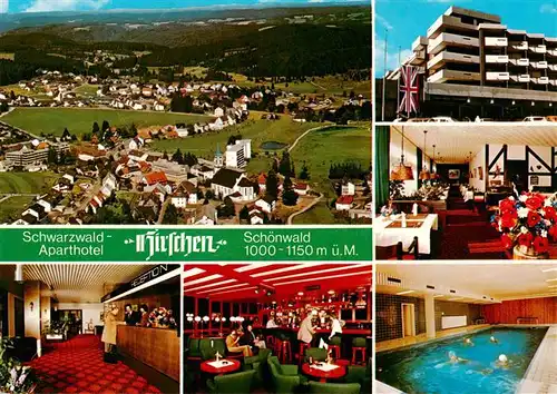 AK / Ansichtskarte 73927021 Schoenwald_Schwarzwald Fliegeraufnahme Schwarzwald Aparthotel Gastraeume Bar Hallenbad