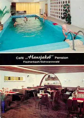 AK / Ansichtskarte 73928667 Fischerbach_Kinzigtal Cafe Hansjakob Pension Hallenbad Gastraum