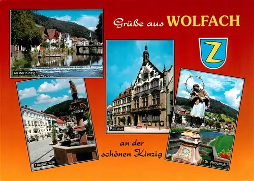 AK / Ansichtskarte 73931289 Wolfach_Schwarzwald Kinzigpartie Haupstrasse Brunnen Rathaus St Nepomuk