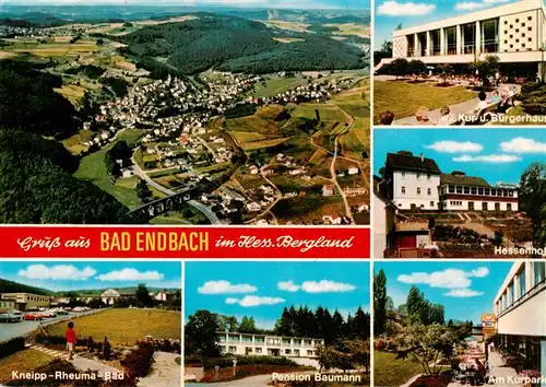 AK / Ansichtskarte 73935236 Bad_Endbach Fliegeraufnahme Kneipp Rheuma Bad Pension Baumann Kur und Buergerhaus Hessenhof Am Kurpark