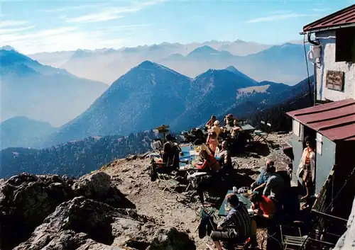 AK / Ansichtskarte 73937218 Heimgartenhuette_1792m_Ohlstadt mit Blick zum Anger und Ammergauer Gebirge