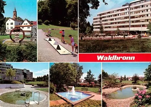 AK / Ansichtskarte 73938339 Waldbronn_Albtal Wasserrad Minigolf Kurhotel Wassertreten Kuranlage Teich