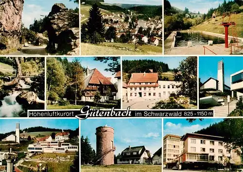 AK / Ansichtskarte 73941828 Guetenbach_Schwarzwald Orts und Teilansichten Panorama Schwimmbad Aussichtsturm Gasthof