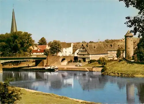 AK / Ansichtskarte 73944328 Holzminden_Weser_Niedersachsen Blick auf altes Faehrhaus und Jugendherberge