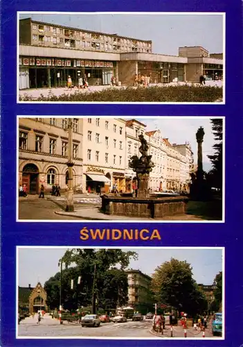 AK / Ansichtskarte 73945325 Swidnica_Schweidnitz_PL Wohnsiedlung Mlodych Marktplatz Neptunbrunnen Grundwaldplatz