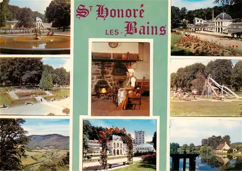 AK / Ansichtskarte  Saint-Honore-les-Bains Le bassin Le Jardin Le Mont Beuvray Morvandelle au Rouet Etablissement Thermal les jeux et lEtang de Seu