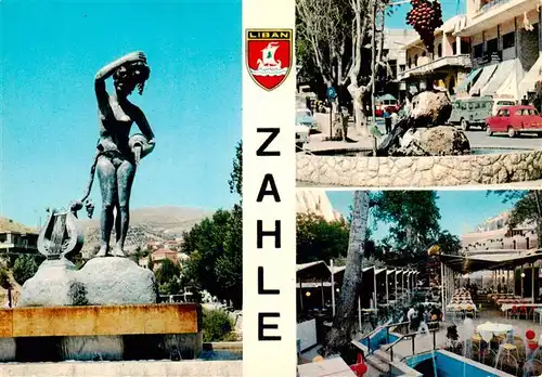 AK / Ansichtskarte 73947835 Zahle_Lebanon Brunnen Statue Partie Zentrum Strassencafés