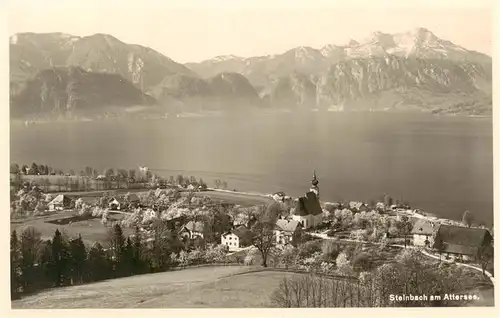 AK / Ansichtskarte 73949239 Steinbach_Attersee_Oberoesterreich_AT Panorama Blick ueber den Attersee Alpen