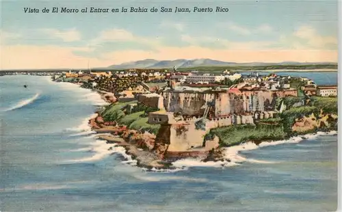 AK / Ansichtskarte 73949773 San_Juan__Puerto_Rico Vista de El Morro al entrar en la Bahia de San Juan Kuenstlerkarte
