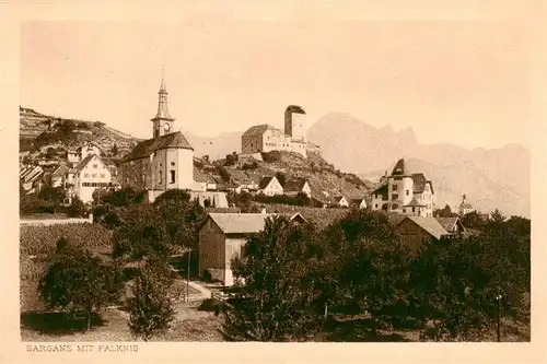 AK / Ansichtskarte  Sargans_SG Ortsansicht Kirche Schloss Blick gegen Falknis Raetikon