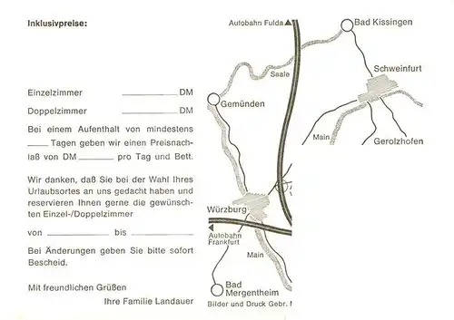 AK / Ansichtskarte 73954152 Volkach Gasthaus Landauer Gastraum Zimmer Stadttor