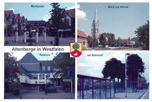 AK / Ansichtskarte 73954672 Altenberge_Westfalen Marktplatz Kirche Rathaus Bahnhof