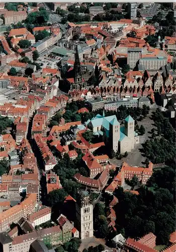 AK / Ansichtskarte 73955903 MueNSTER___Westfalen Innenstadt mit Liebfrauenkirche Dom und St Lambert Fliegeraufnahme 