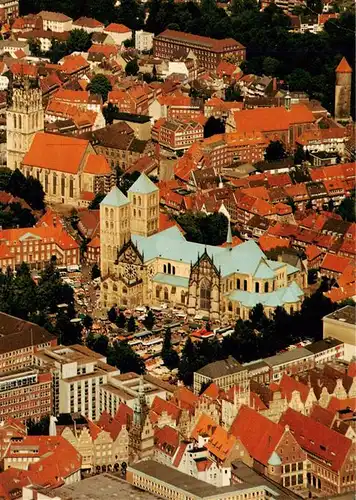 AK / Ansichtskarte 73955925 MueNSTER___Westfalen Fliegeraufnahme Stadtzentrum mit St Paulus Dom ueberwasserkirche und Buddenturm