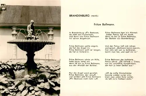 AK / Ansichtskarte 73956423 Brandenburg__Havel Fritze Bollmann Gedicht Brunnen