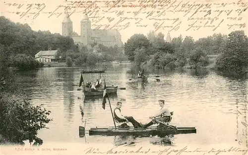 AK / Ansichtskarte 73958239 Rochlitz__Sachsen Partie an der Mulde Bootfahren Blick zur Kirche