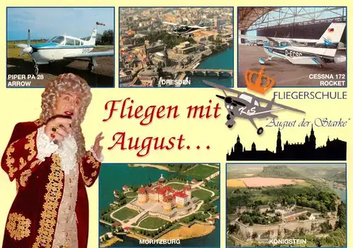 AK / Ansichtskarte 73959076 DRESDEN_Elbe Fliegerschule August der Starke mit Piper PA 26 Cessna 172 Rocket Fliegeraufnahmen Dresden Moritzburg Koenigstein