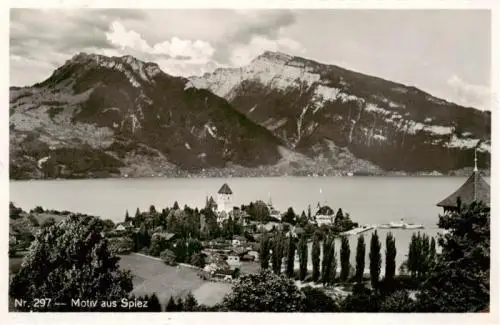 AK / Ansichtskarte  SPIEZ_Thunersee_BE Panorama mit Schloss