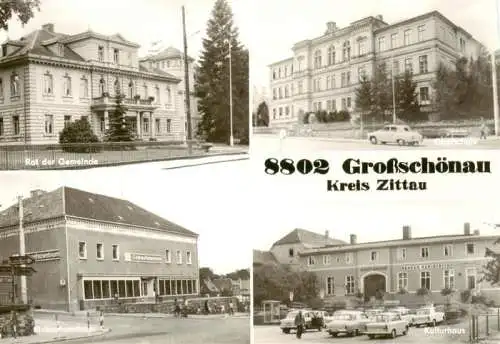 AK / Ansichtskarte 73962417 Grossschoenau_Sachsen Rat der Gemeinde Oberschule Einkaufszentrum Kulturhaus