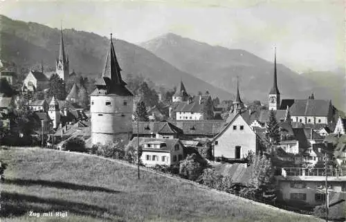 AK / Ansichtskarte  ZUG__Zugersee_ZG Ortsansicht mit Blick gegen Rigi