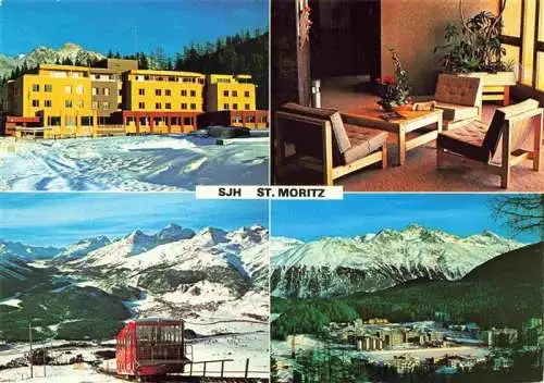AK / Ansichtskarte  St_Moritz__SANKT_MORITZ_GR Jugendherberge Stille Gastraum Bahn Panorama