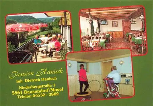 AK / Ansichtskarte 73968077 Bausendorf Pension Hanisch Gastraum Gymnastikraum Terrasse