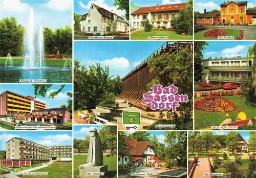 AK / Ansichtskarte 73968819 Bad_Sassendorf Kurpark Fontaene Sanatorium Malerwinkel Parksanatorium Der Schaefer Gradierwerk Brunnen Cafe Haus Leifert Bahnhof Haus Sonneneck Kurpark